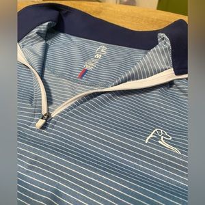 Rhoback Performance Quarter Zip Blue w/ small white stripes, excellent condition